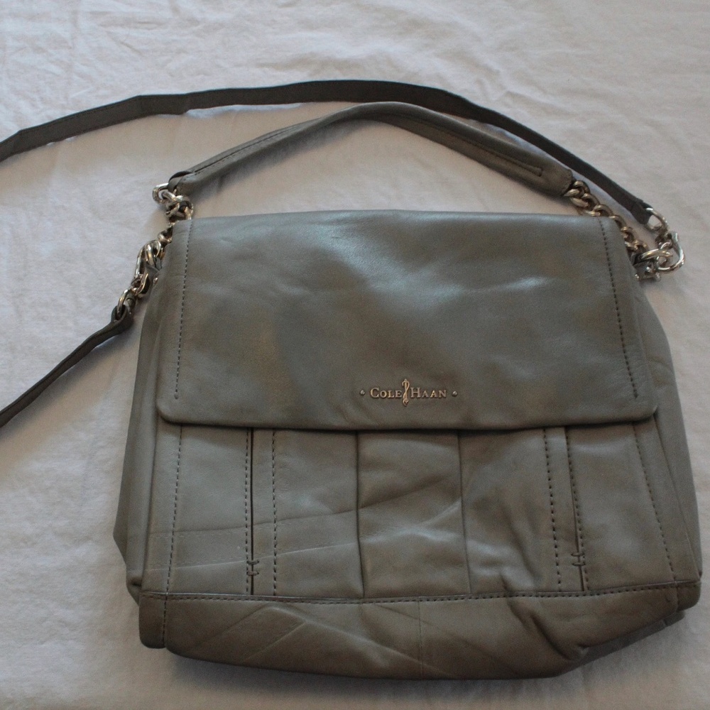 Grey Leather Cole Hahn Leather Messenger/Satchel Bag